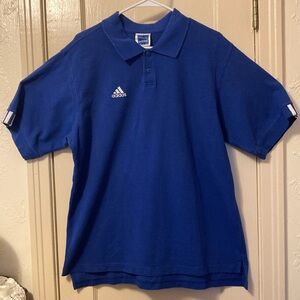 Adidas Team Men’s Polo Blue 3 White Stripes on Sleeves Embroidered Logo Large